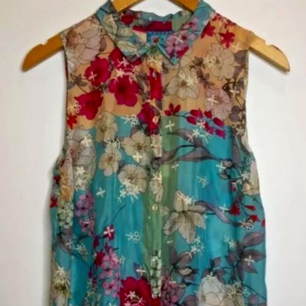 Johnny Was Silk Floral Embroidered Tunic Style Top/Dress Sz Medium MSRP $275